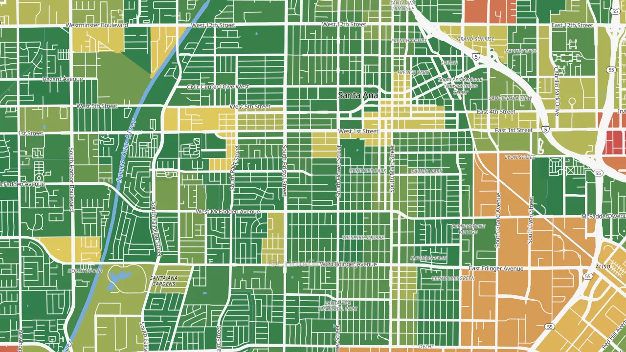 Pico-Lowell, Santa Ana, CA Map of Robbery Rates