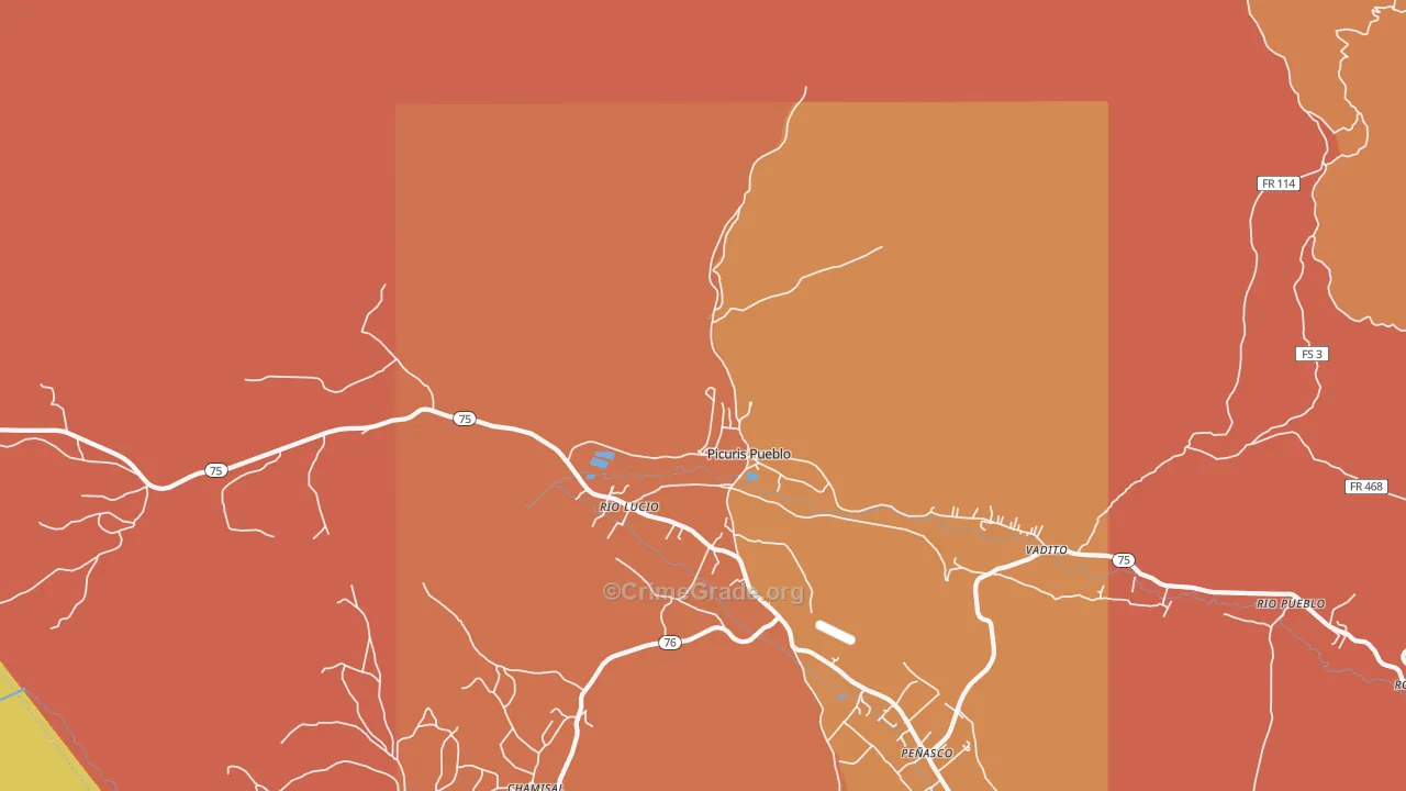 Picuris Pueblo, NM Map of Robbery Rates