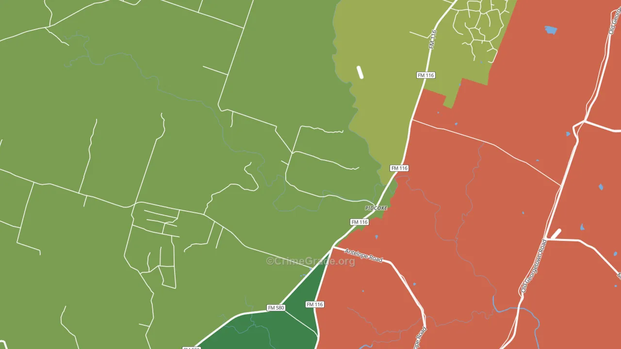 Pidcoke, TX Map of Robbery Rates