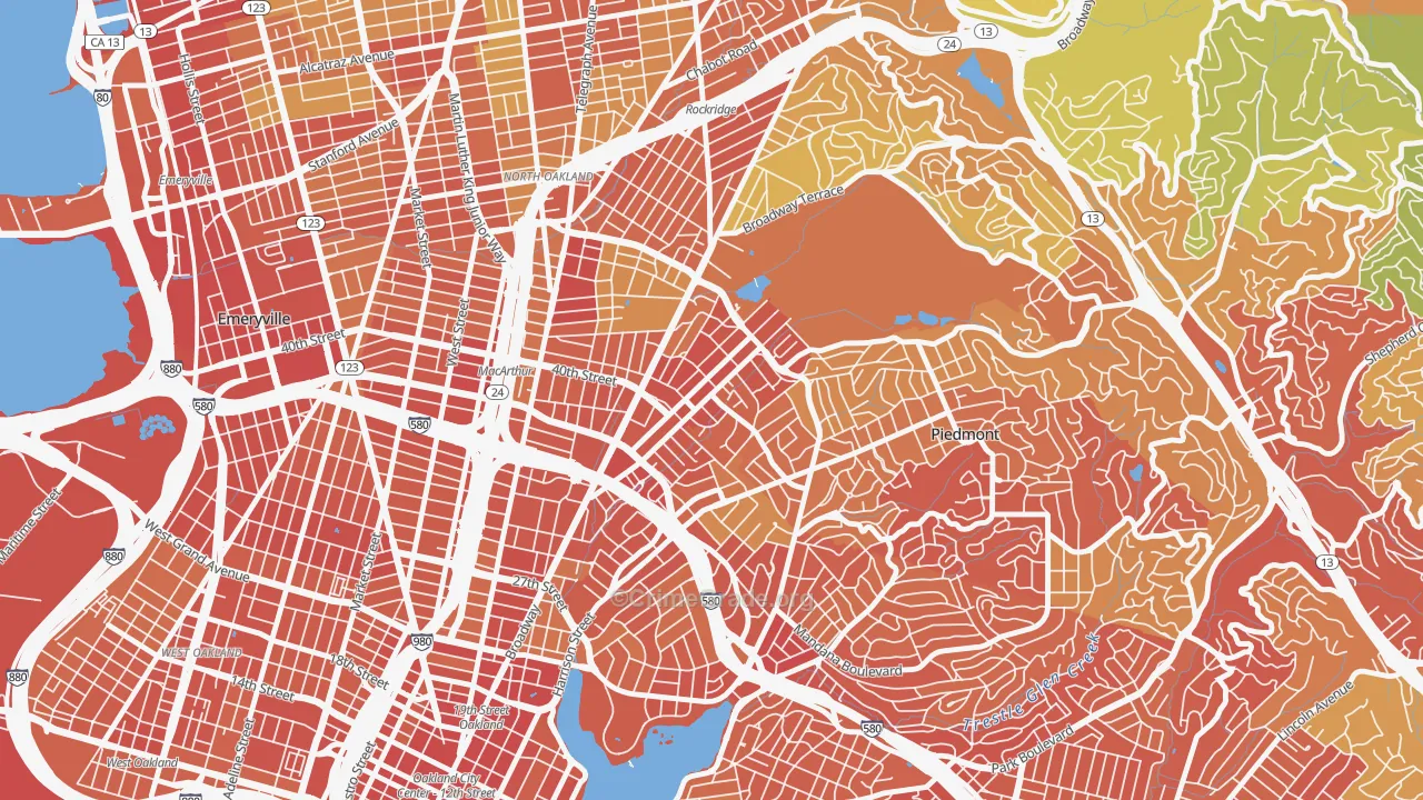 Piedmont Avenue, Oakland, CA Map of Robbery Rates