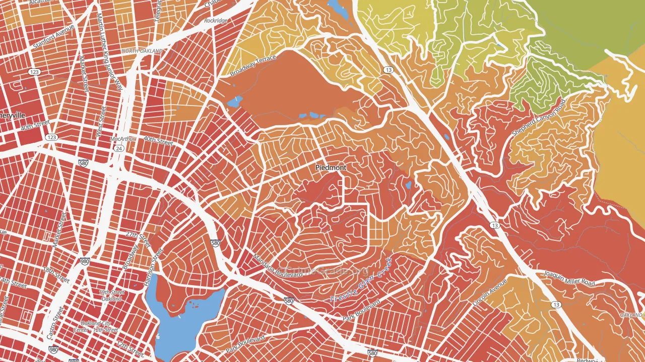 Piedmont, CA Map of Robbery Rates