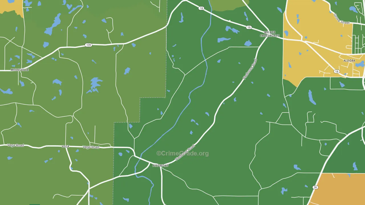 Piedmont, GA Map of Robbery Rates