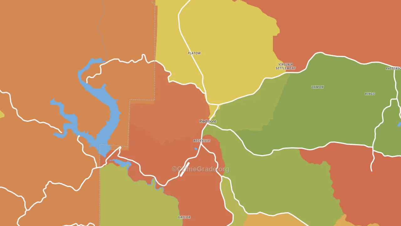 Piedmont, MO Map of Robbery Rates