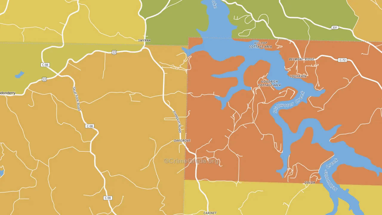 Piedmont, OH Map of Robbery Rates