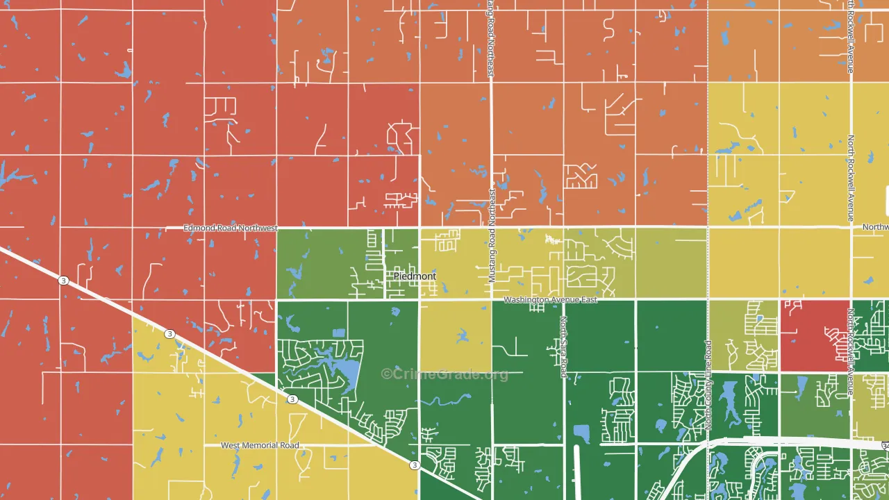 Piedmont, OK Map of Robbery Rates