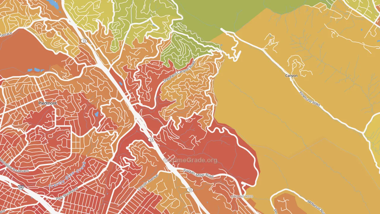Piedmont Pines, Oakland, CA Map of Robbery Rates