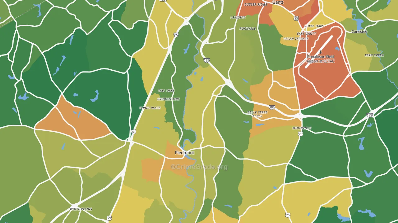 Piedmont, SC Map of Robbery Rates