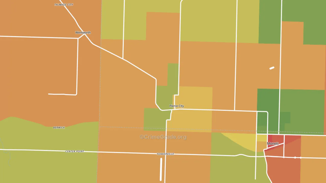 Pierce City, MO Map of Robbery Rates