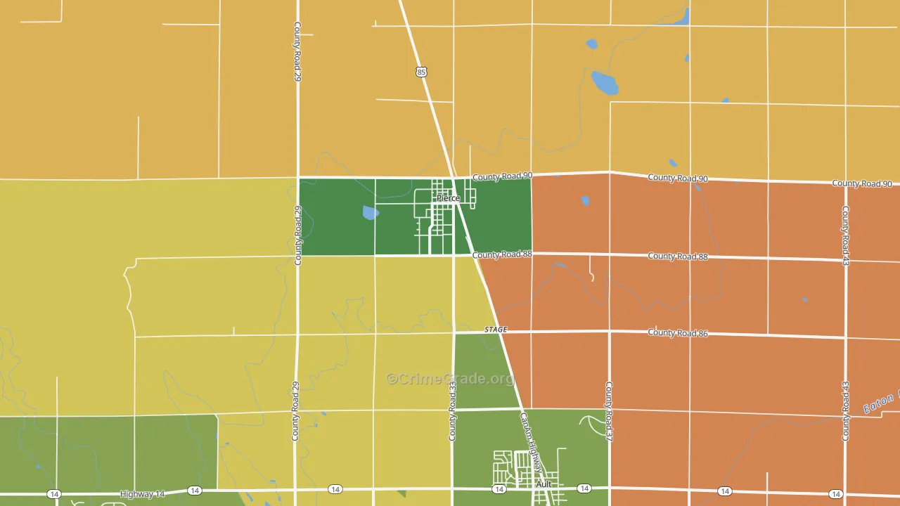 Pierce, CO Map of Robbery Rates