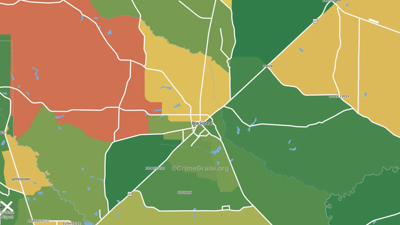 Pierce County, GA Map of Robbery Rates