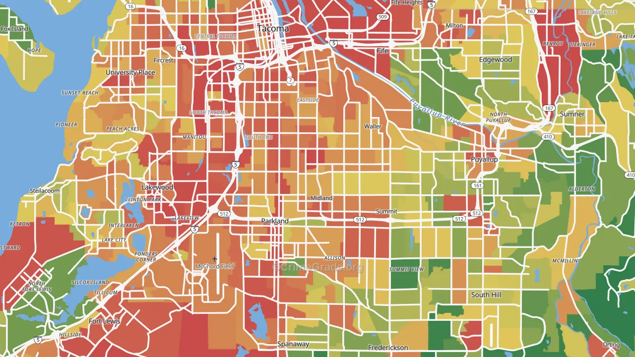 Pierce County, WA Map of Robbery Rates