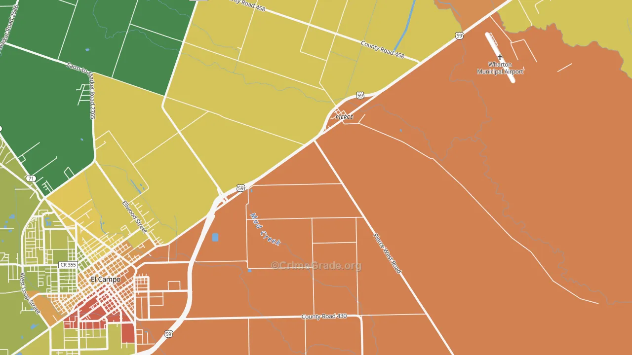 Pierce, TX Map of Robbery Rates
