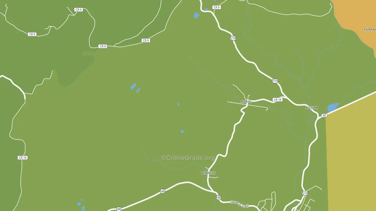 Pierce, WV Map of Robbery Rates