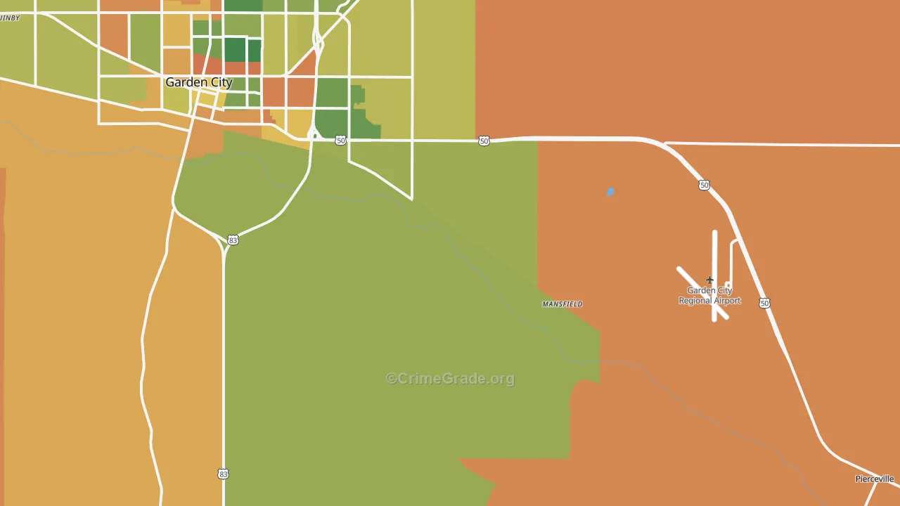 Pierceville, KS Map of Robbery Rates