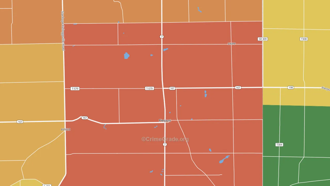 Pierpont, OH Map of Robbery Rates
