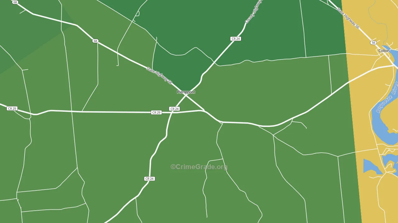 Pierrepont, NY Map of Robbery Rates
