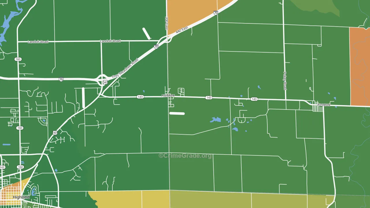Pierron, IL Map of Robbery Rates