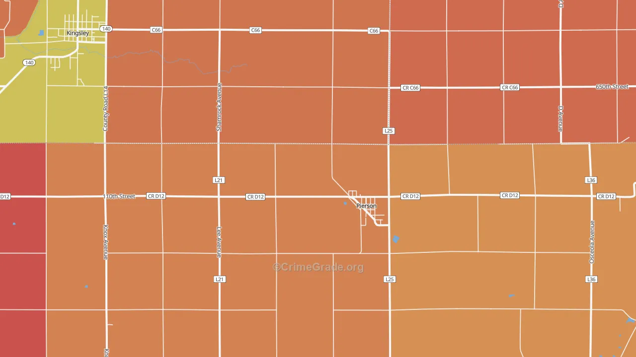 Pierson, IA Map of Robbery Rates