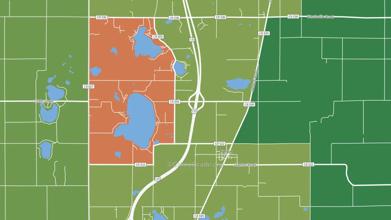 Pierson, MI Map of Robbery Rates