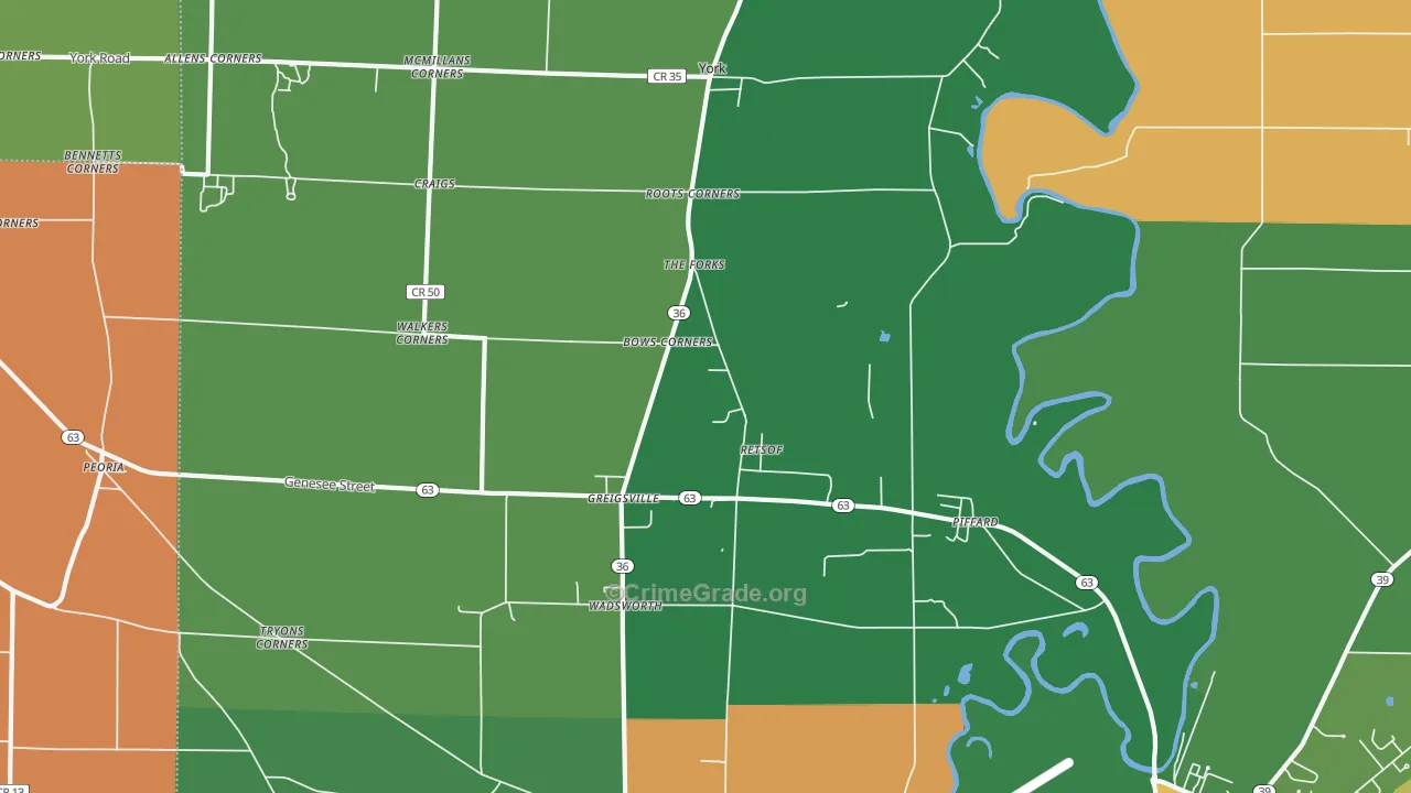 Piffard, NY Map of Robbery Rates