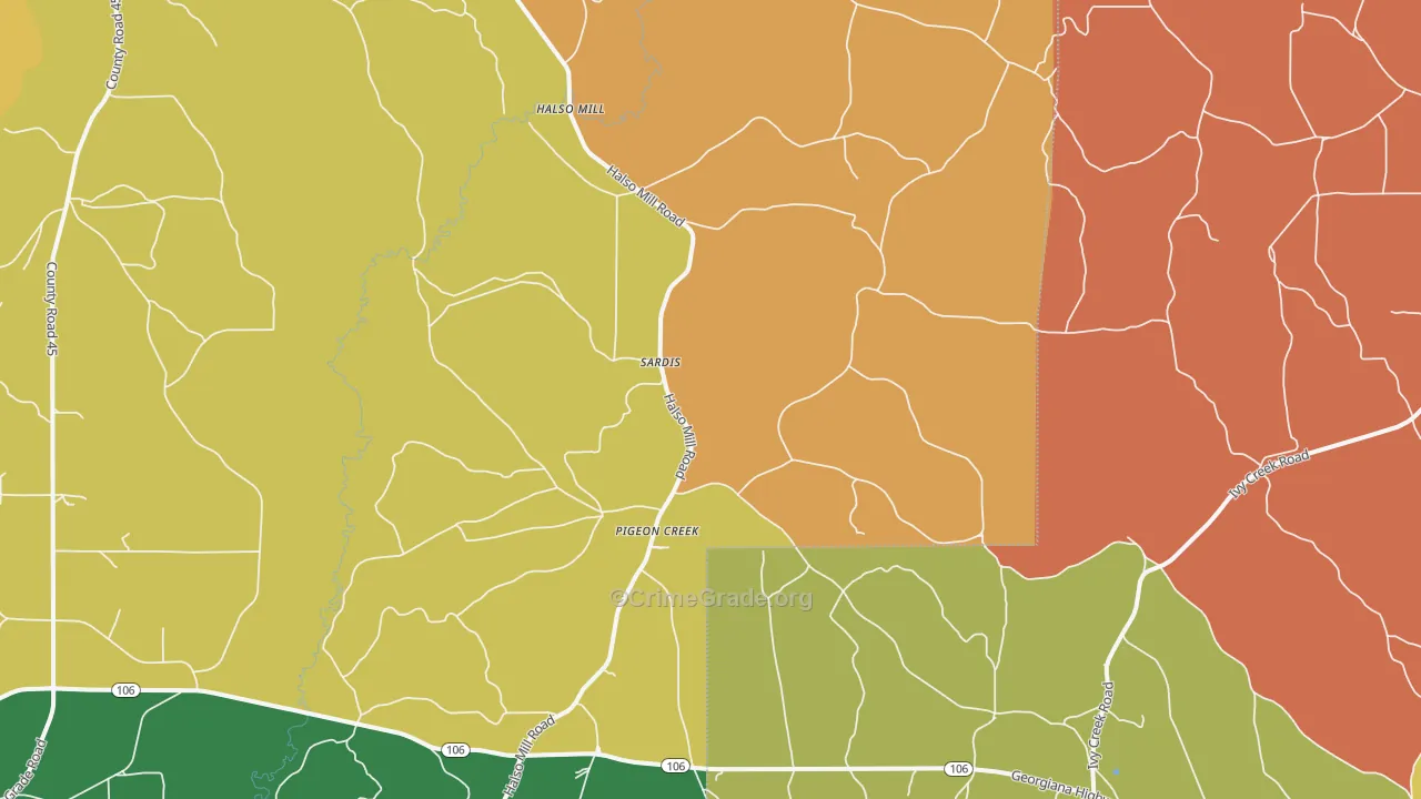 Pigeon Creek, AL Map of Robbery Rates