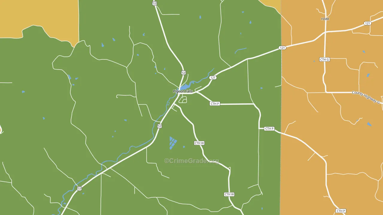 Pigeon Falls, WI Map of Robbery Rates