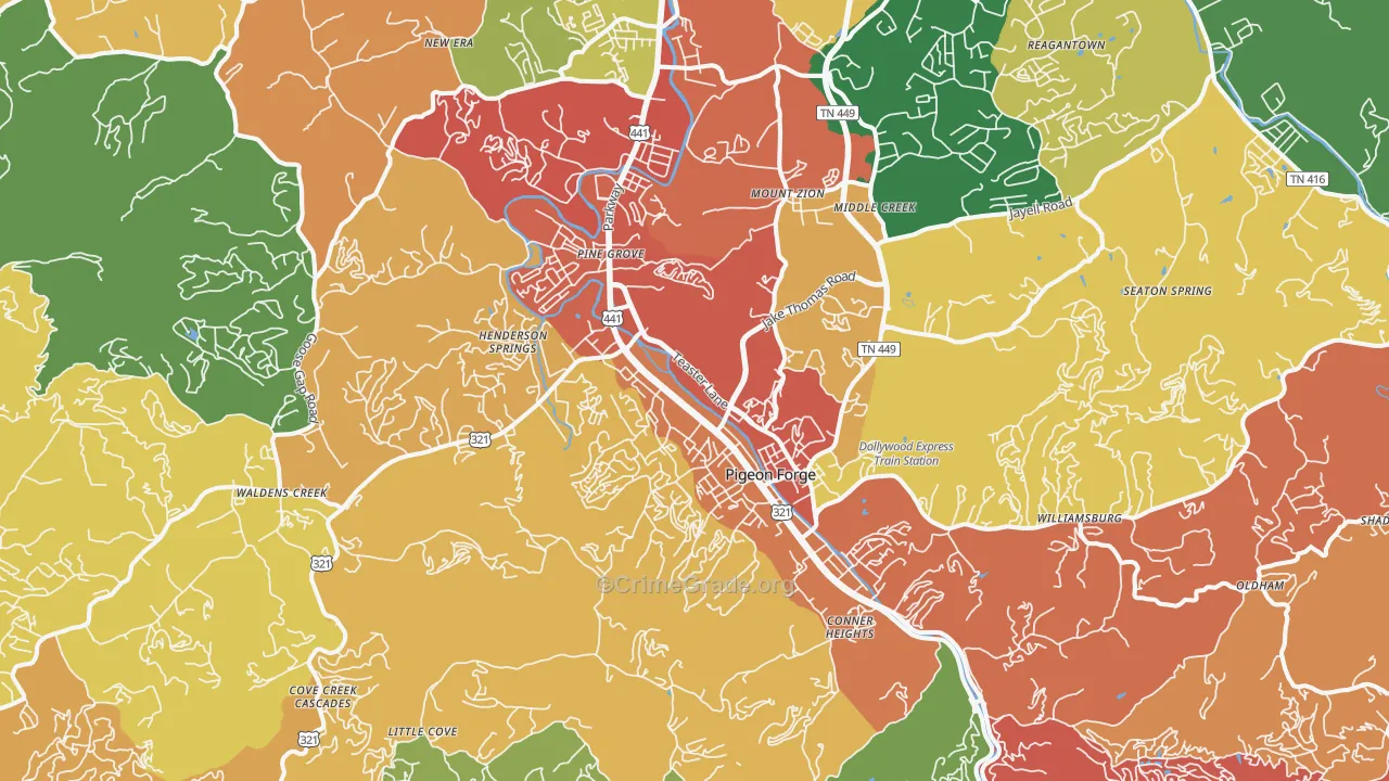 Pigeon Forge, TN Map of Robbery Rates