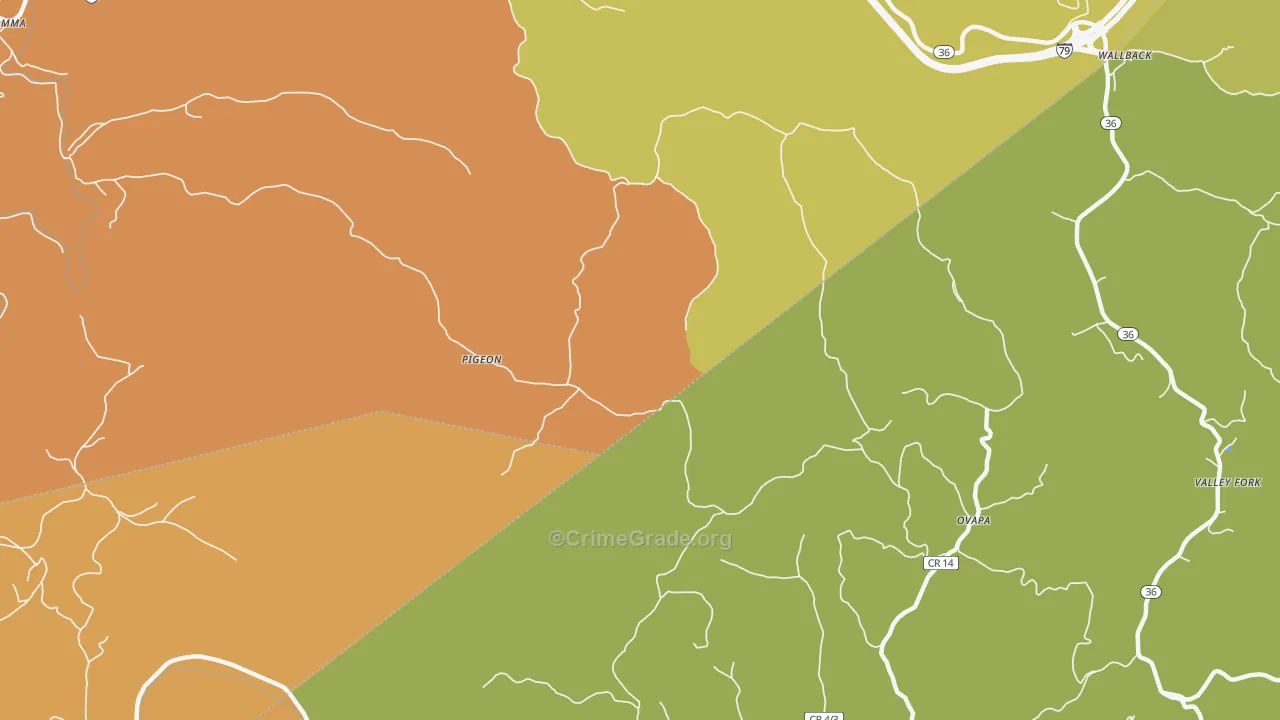 Pigeon, WV Map of Robbery Rates