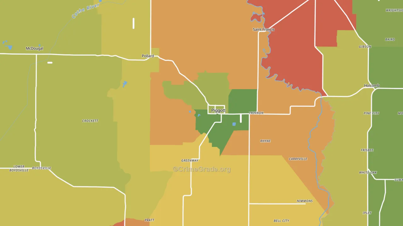 Piggott, AR Map of Robbery Rates