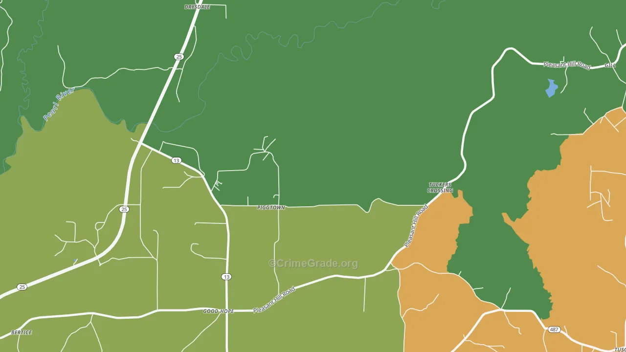 Piggtown, MS Map of Robbery Rates