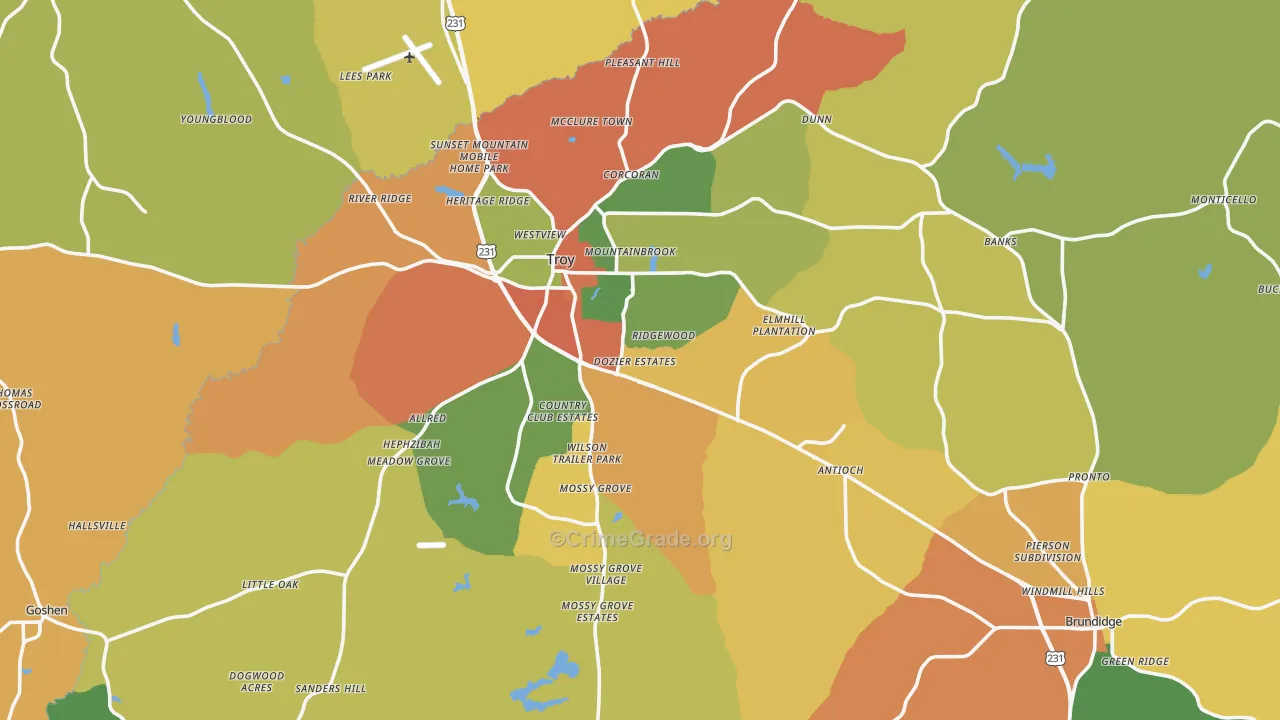 Pike County, AL Map of Robbery Rates