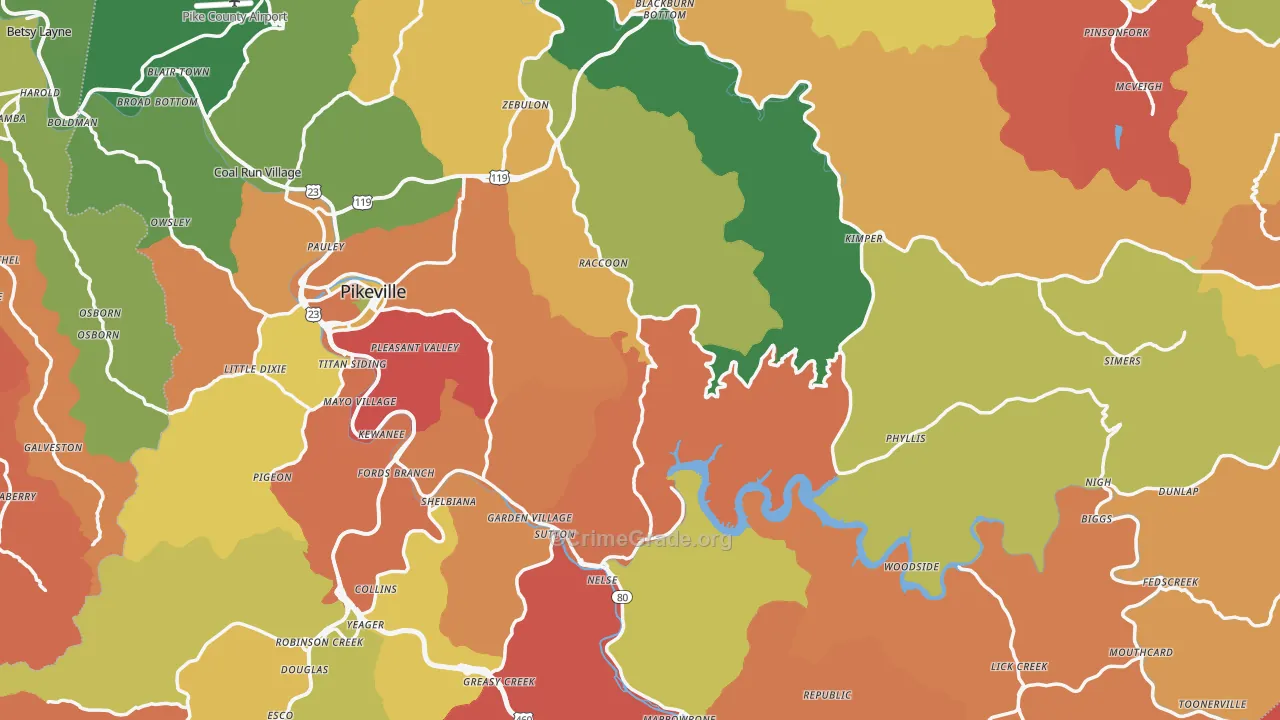 Pike County, KY Map of Robbery Rates