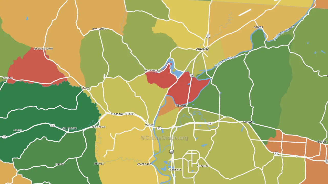 Pike County, OH Map of Robbery Rates