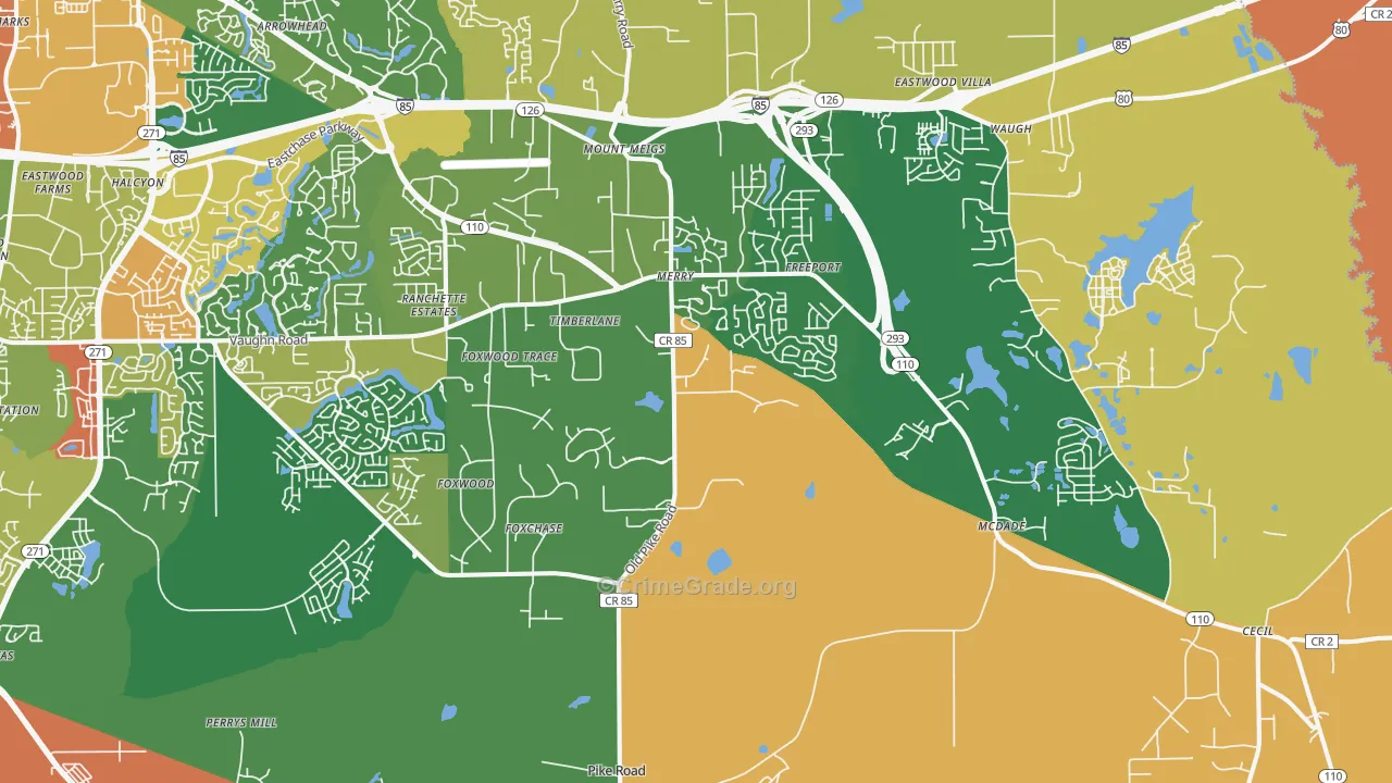 Pike Road, AL Map of Robbery Rates