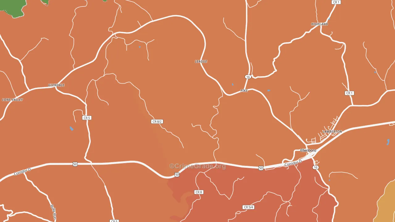 Pike, WV Map of Robbery Rates