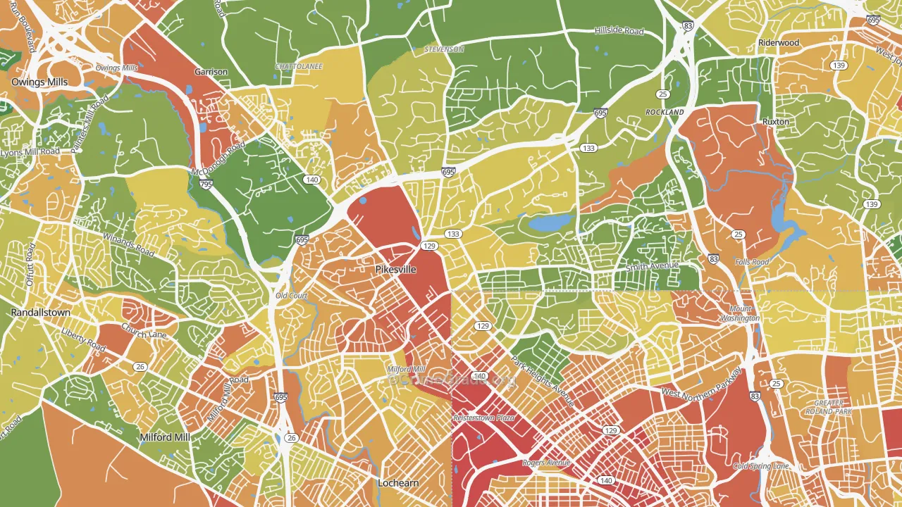 Pikesville, MD Map of Robbery Rates
