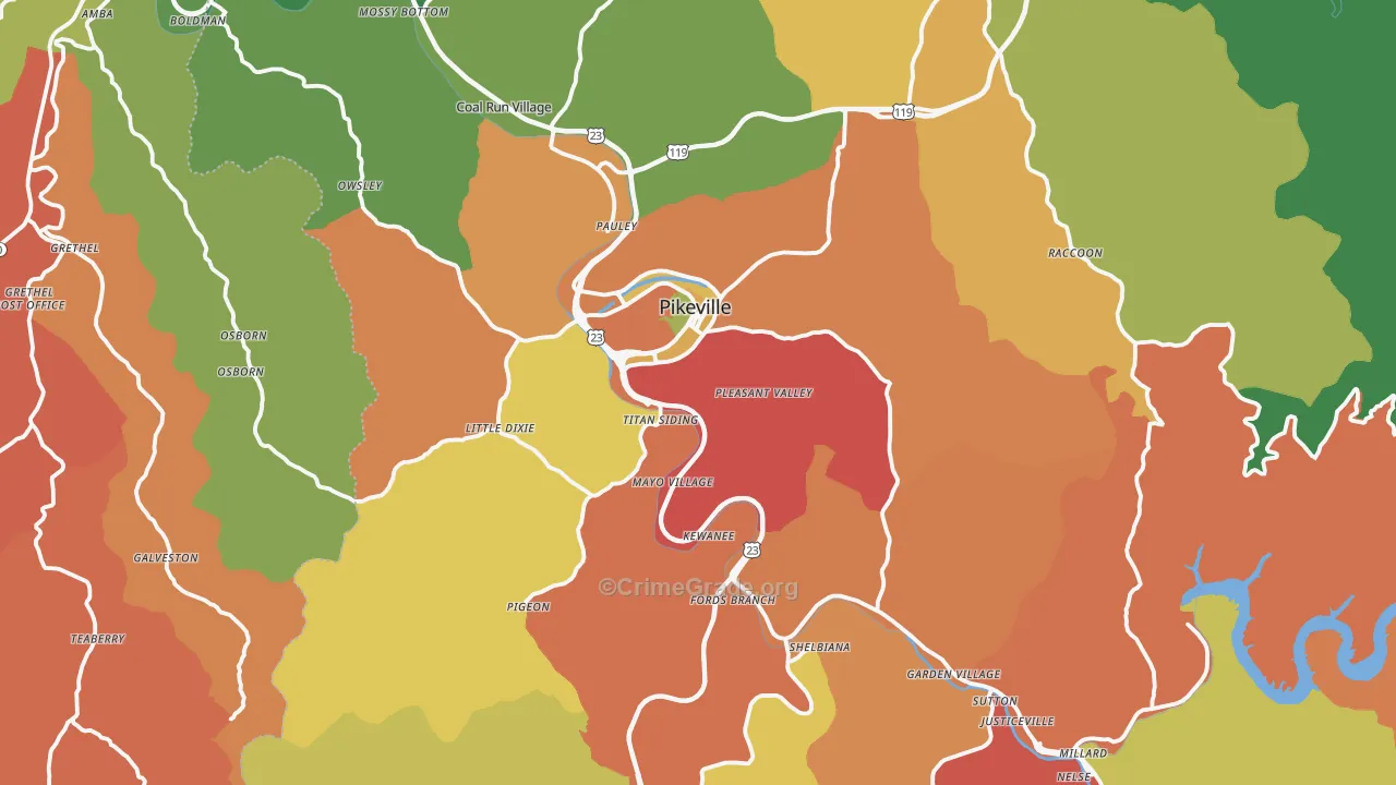 Pikeville, KY Map of Robbery Rates