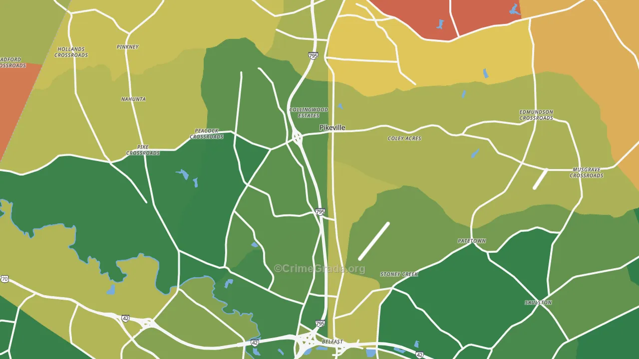 Pikeville, NC Map of Robbery Rates
