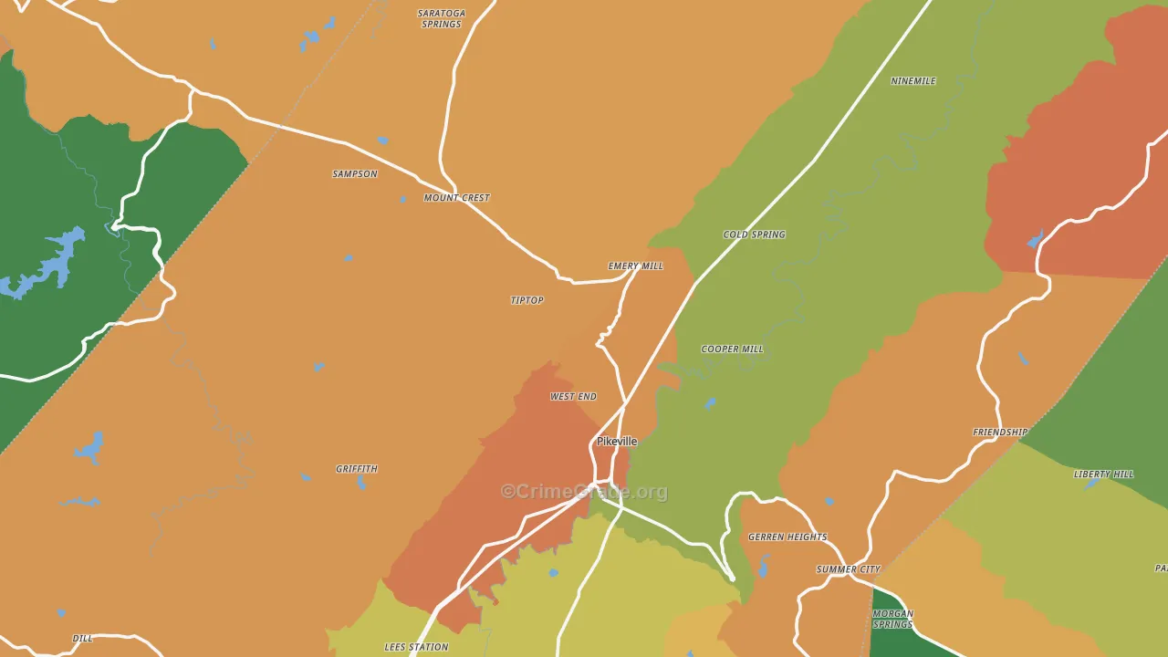 Pikeville, TN Map of Robbery Rates
