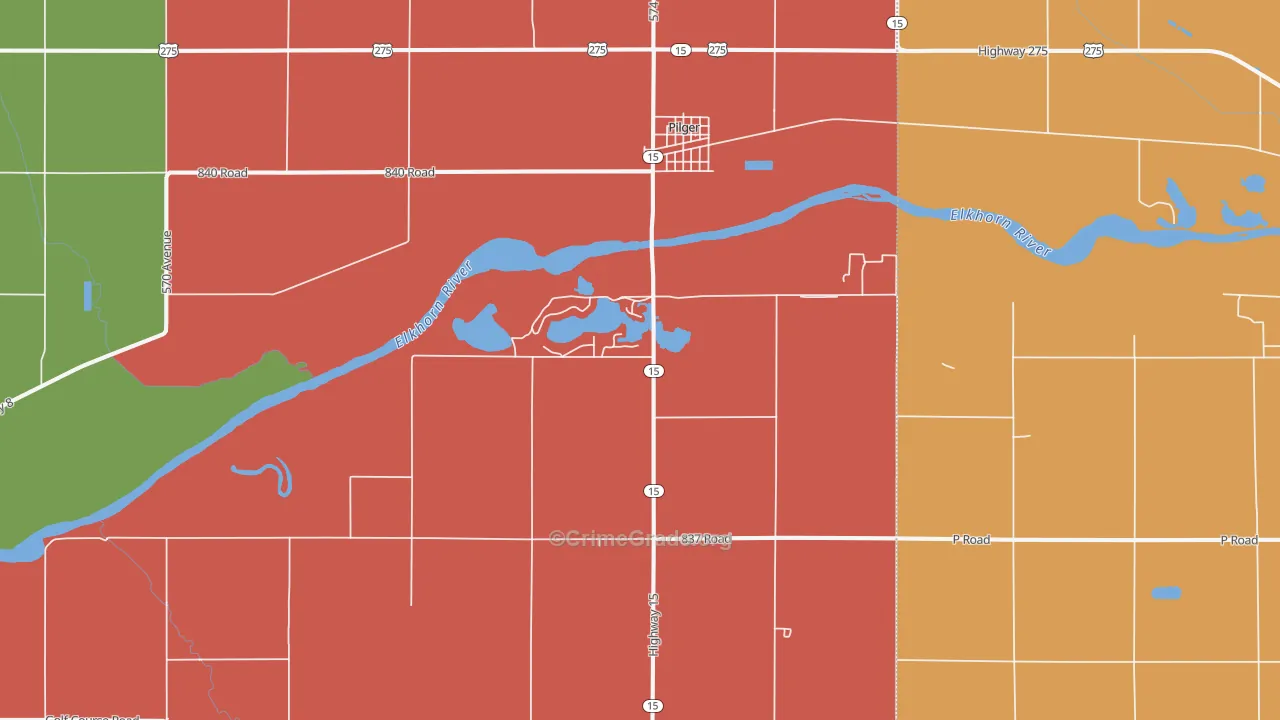 Pilger, NE Map of Robbery Rates