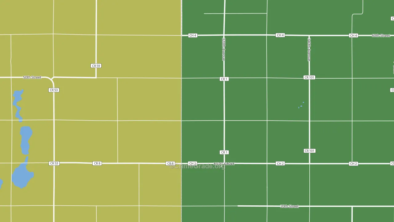 Pilot Grove, MN Map of Robbery Rates