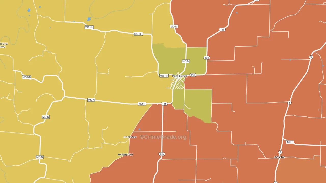 Pilot Grove, MO Map of Robbery Rates