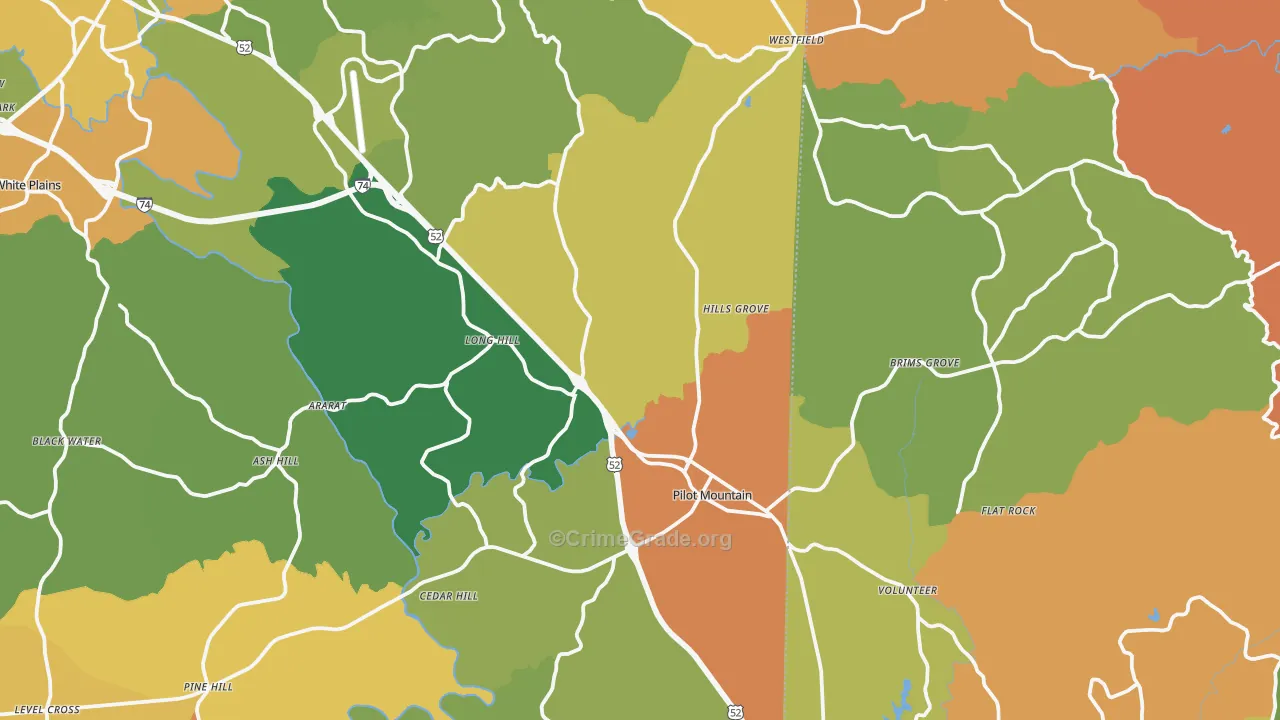 Pilot Mountain, NC Map of Robbery Rates