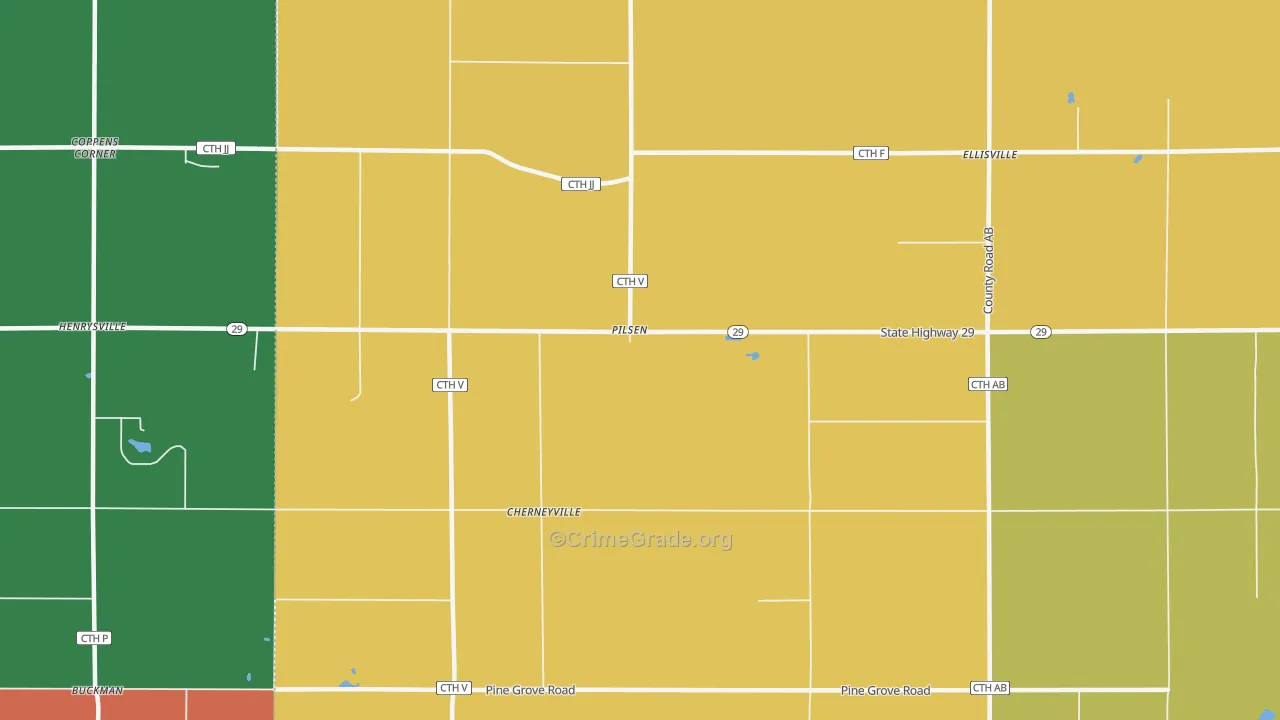 Pilsen, WI Map of Robbery Rates