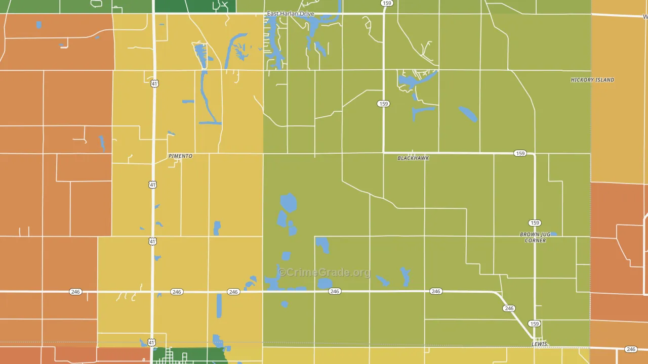 Pimento, IN Map of Robbery Rates