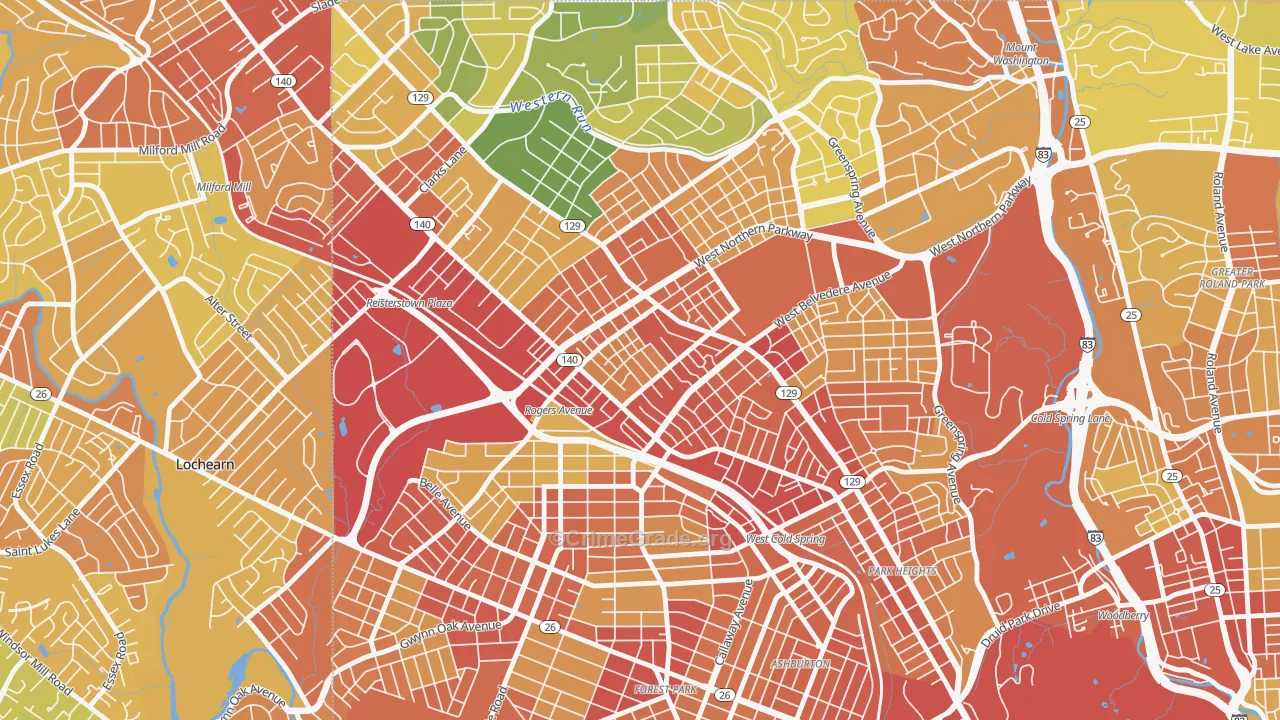 Pimlico, Baltimore, MD Map of Robbery Rates