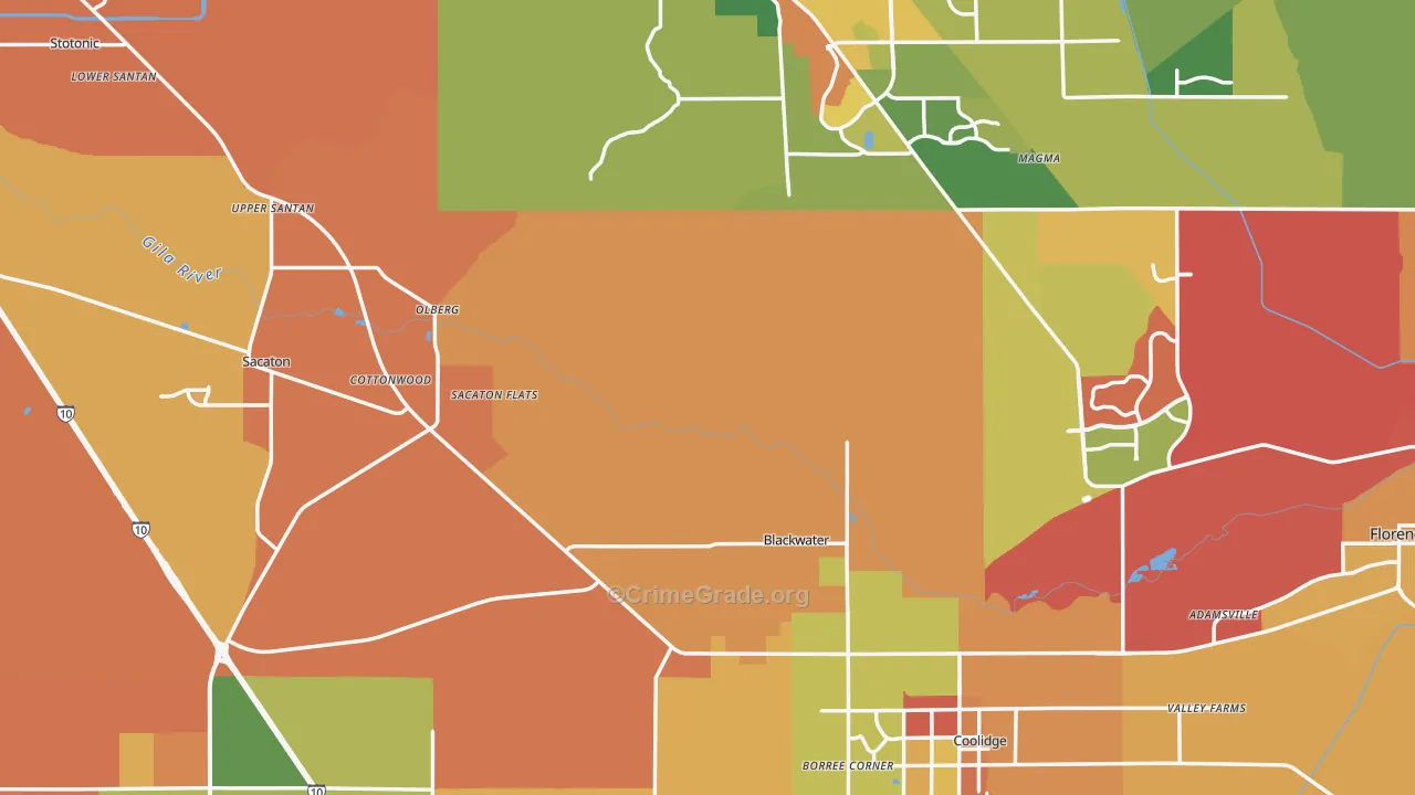 Pinal County, AZ Map of Robbery Rates