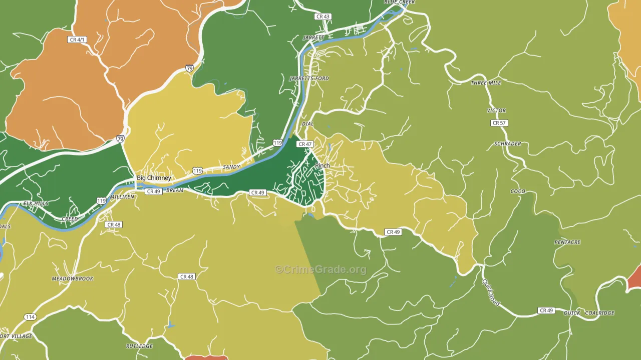Pinch, WV Map of Robbery Rates