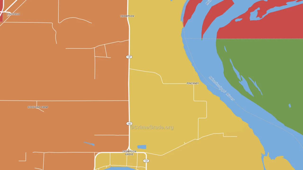 Pinckney, AR Map of Robbery Rates