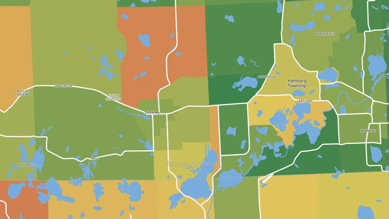 Pinckney, MI Map of Robbery Rates